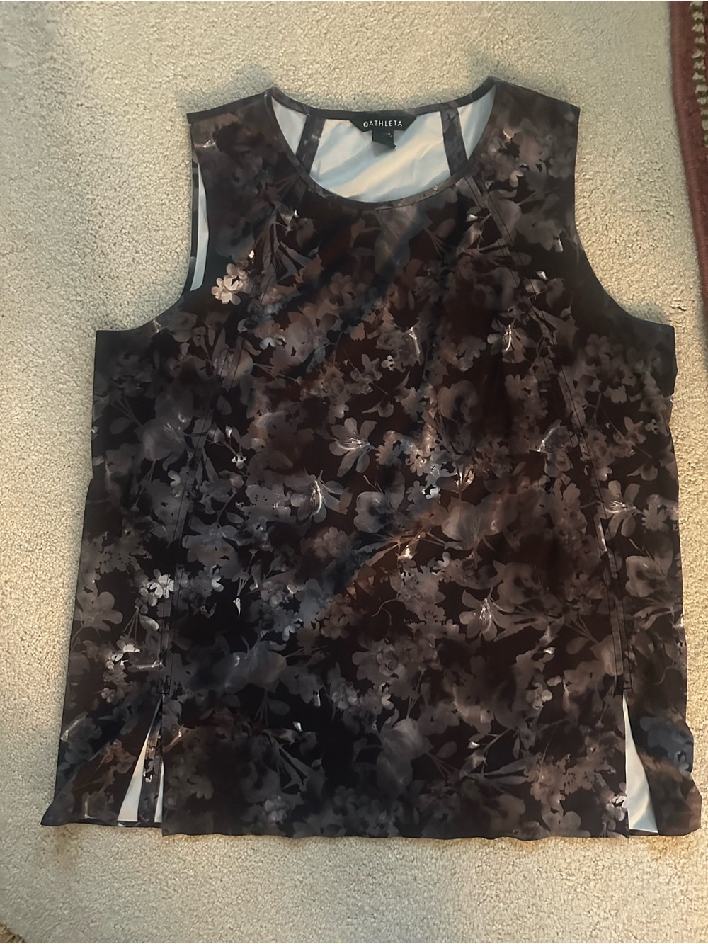 Athleta Black and Gray Floral Tank Top